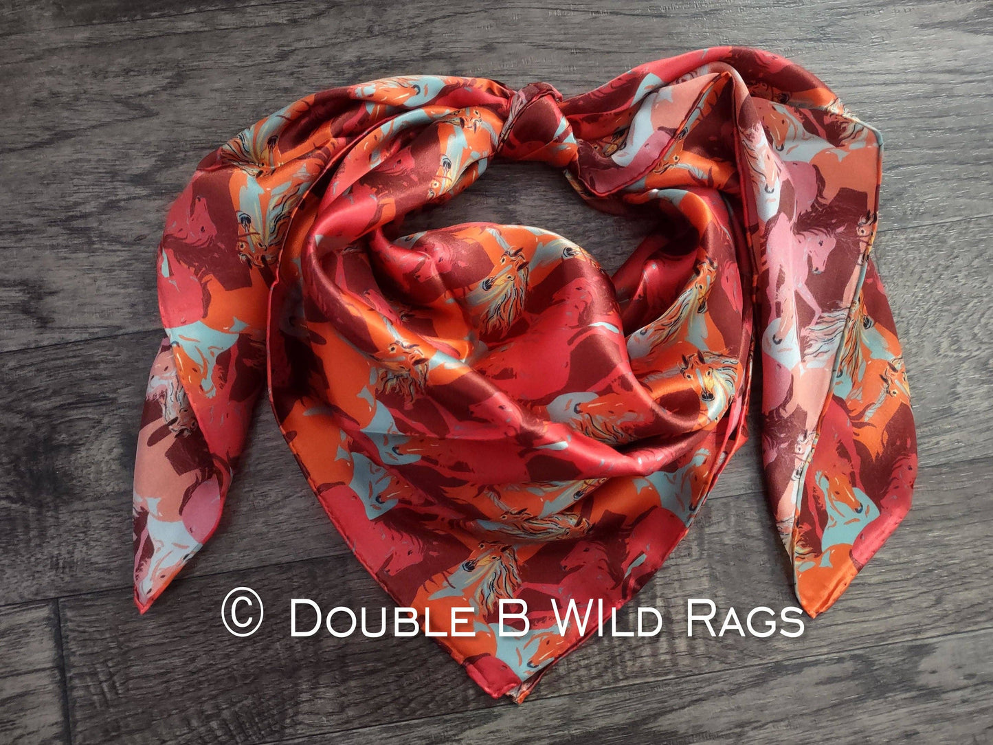 Wild Rag 100% SILK 810 Red Running Horses Cowboy Western Neck Scarf Bandanna by Double B Wild Rags