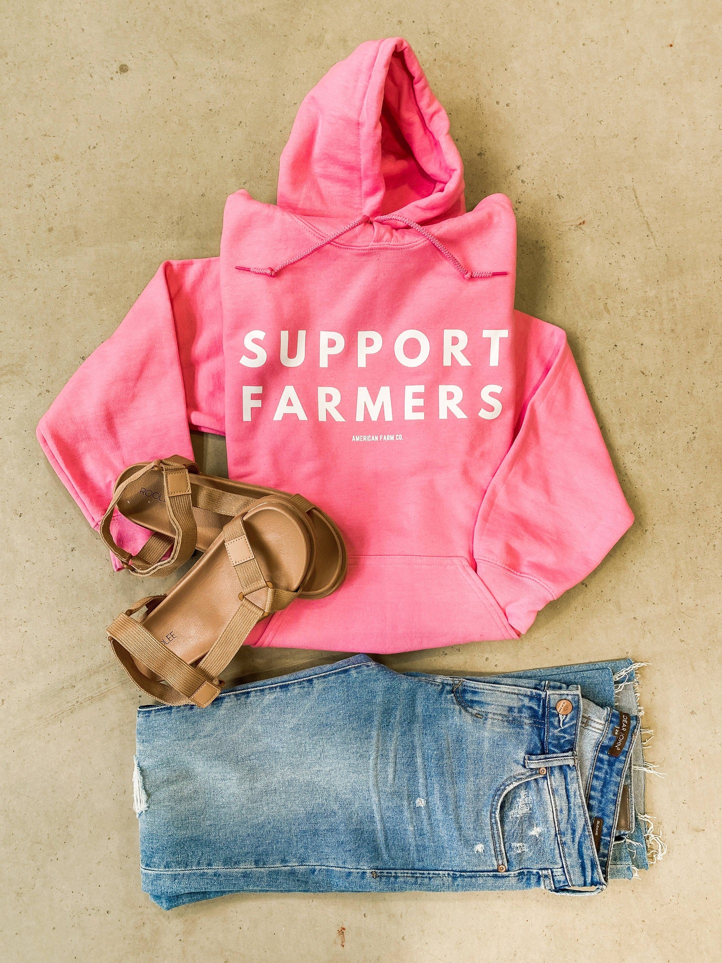 Western 'Support Farmers' Pink Graphic Hoodie