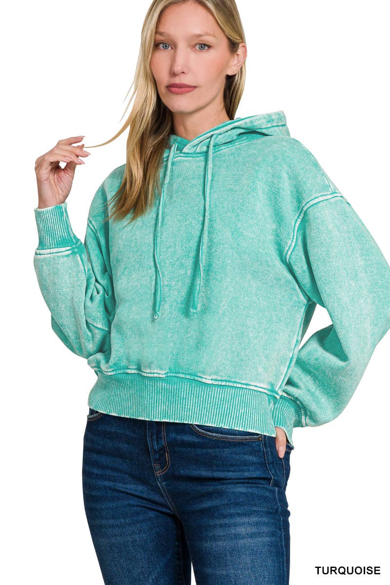 Acid Wash Fleece Cropped Hoodie