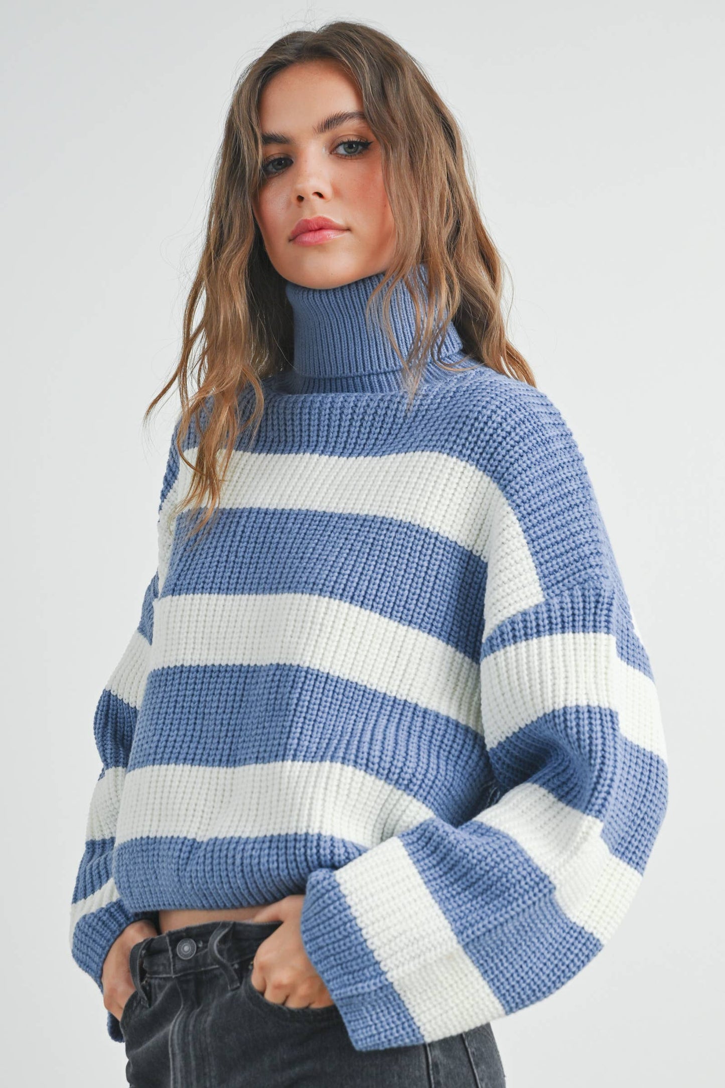 Striped Turtleneck Pullover Sweater - BMW7480