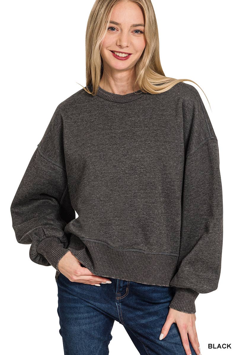 0616 Acid Wash Fleece Oversized Pullover SI-25156