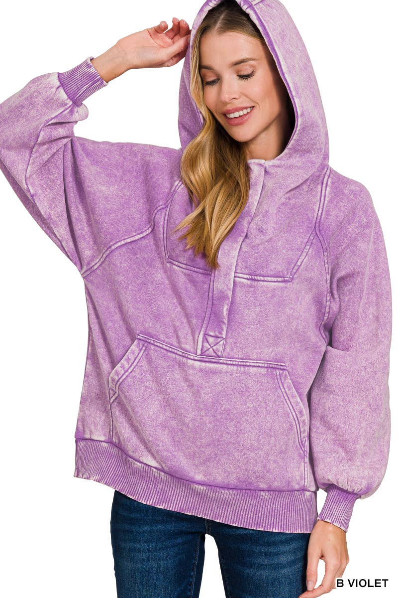 .SI-25317 Washed Fleece Oversized 1/4 Zip Hoodie