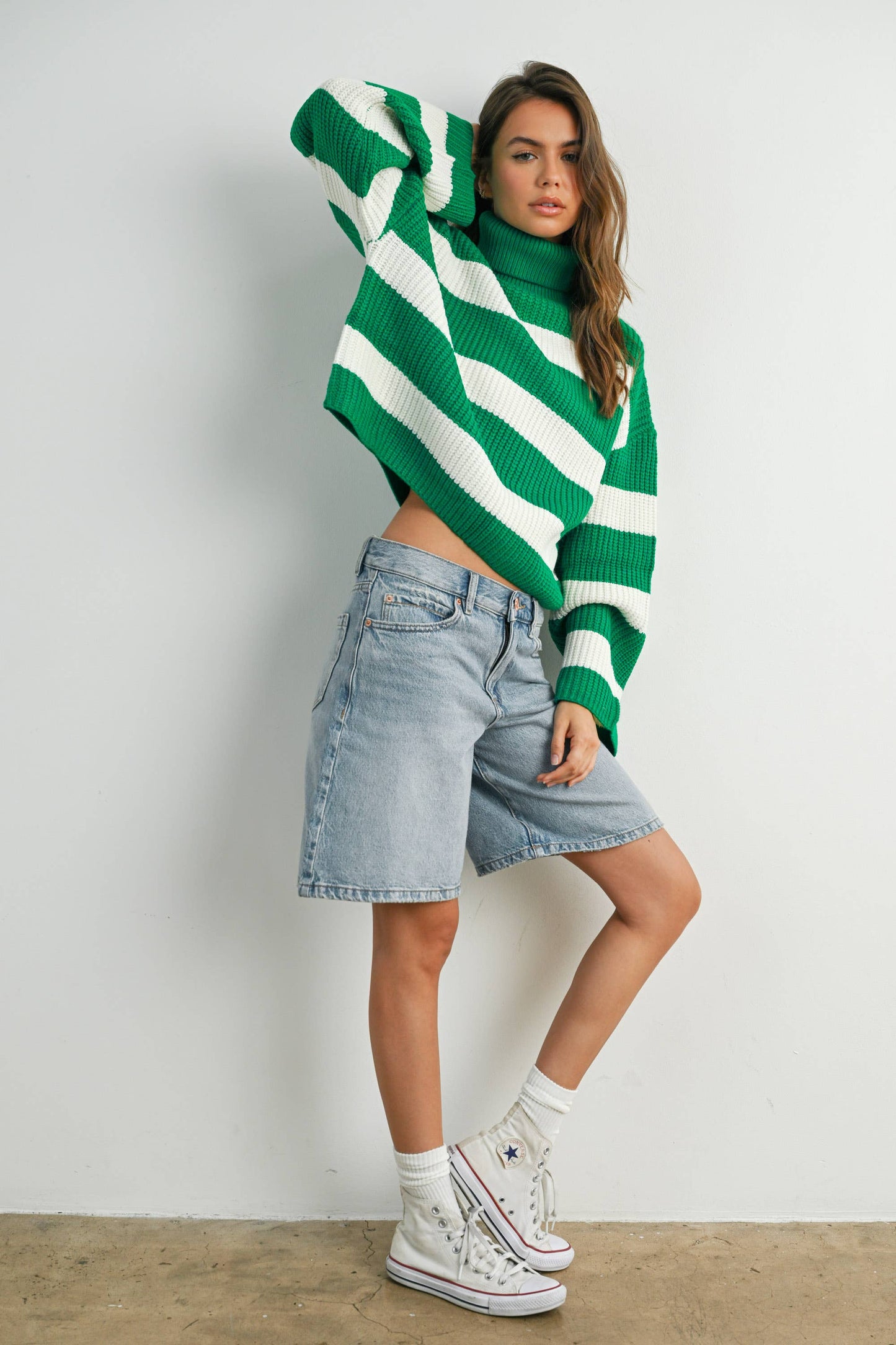Striped Turtleneck Pullover Sweater - BMW7480