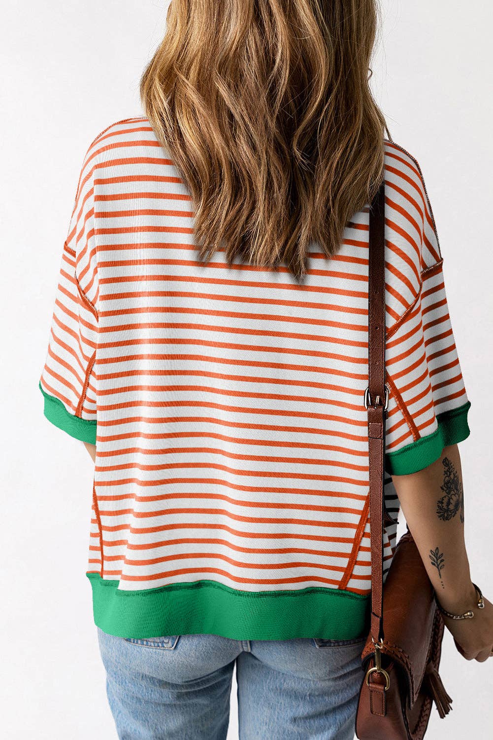 Stripe Contrast Trim Reserve Seam T-Shirt