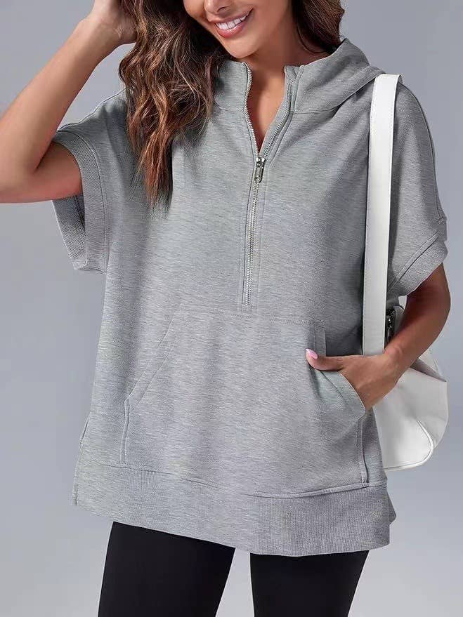 Laidback half zip short sleeve oversized Sweatshirts