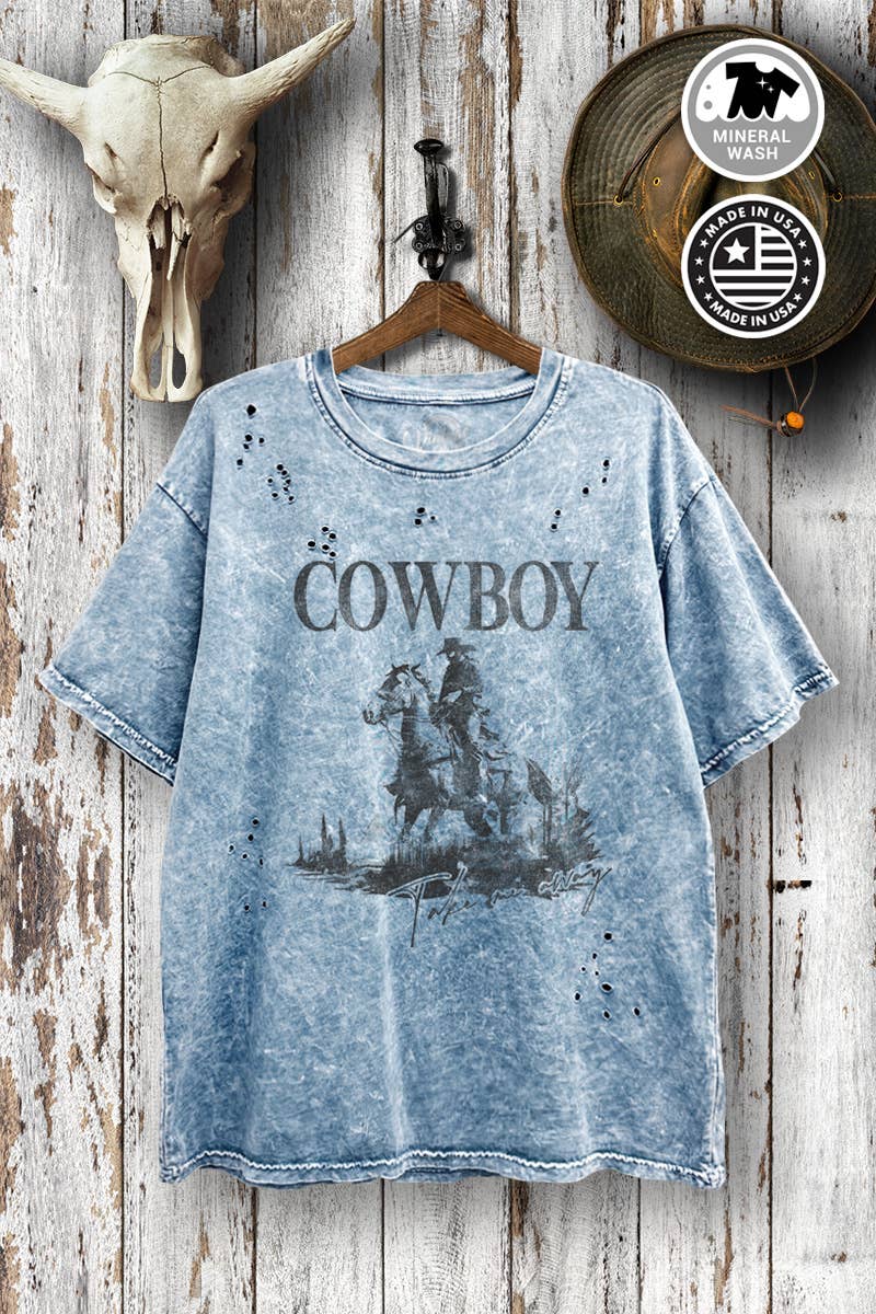 VGD710-P6090 - COWBOY GRAPHIC OVERSIZE DISTRESS T-SHIRT