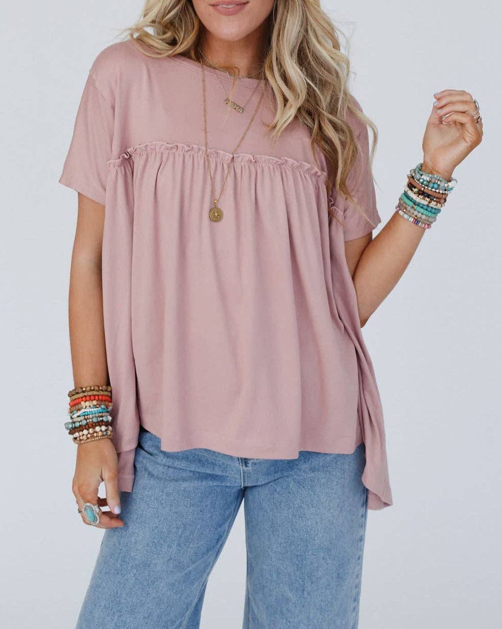 Ruffled Trim Loose Babydoll Tee