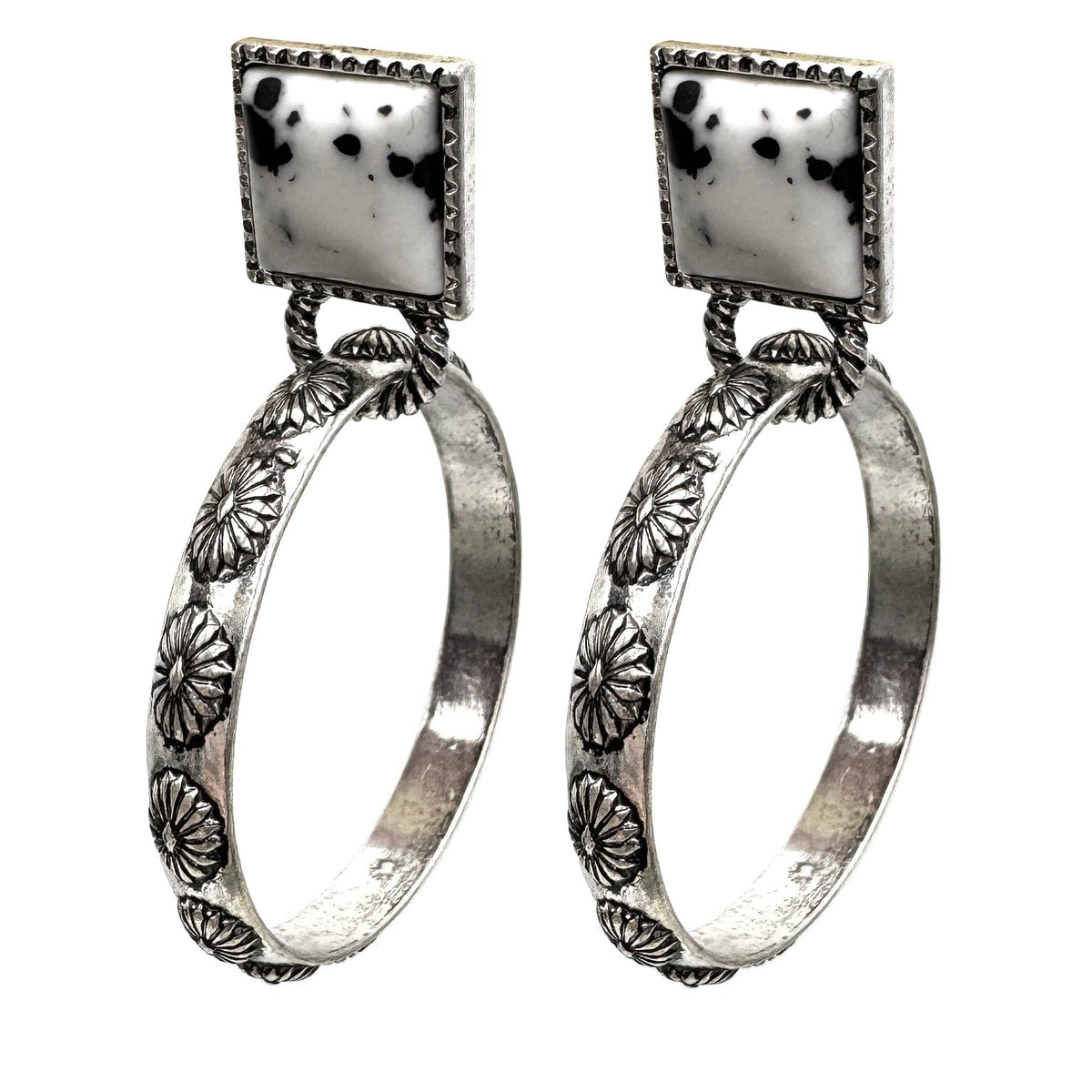 Square Stone Stud Western Hoop Earrings