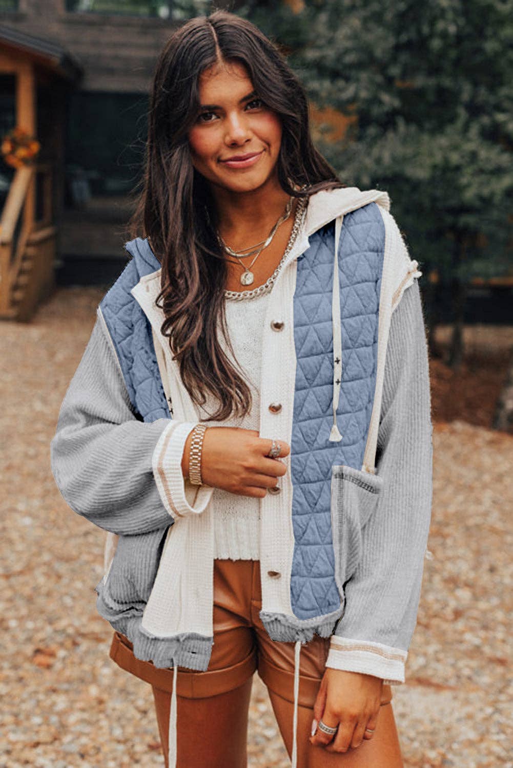 Felisha Quilted Patchwork Hooded Jacket | S-XL