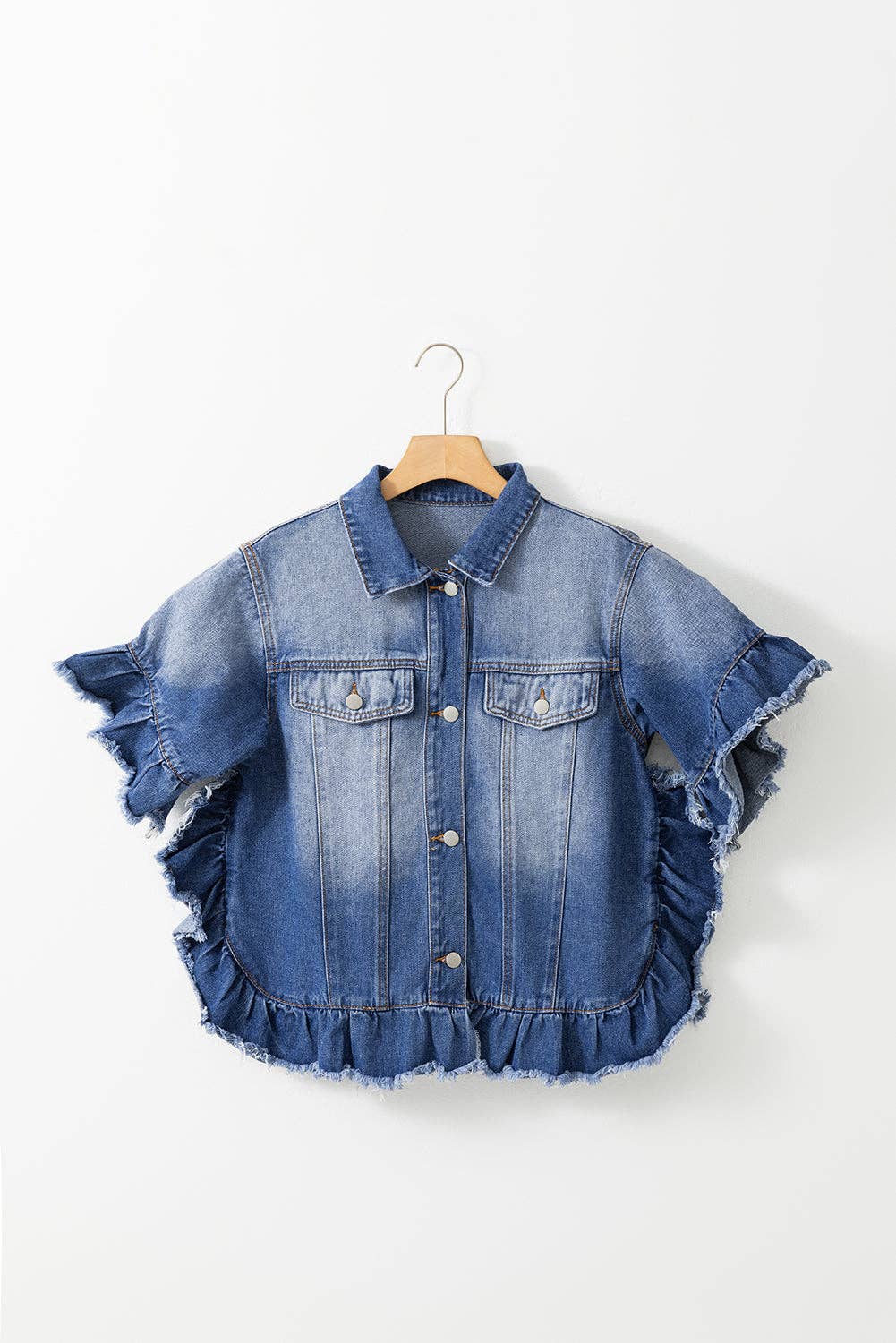 Denim Ruffle Raw Edge Jacket