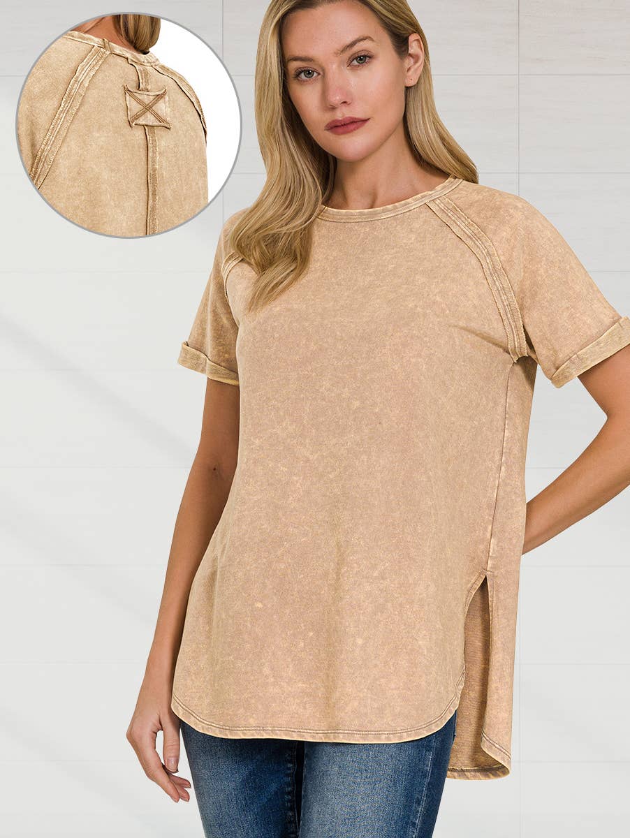 `.French Terry Vintage Wash Casual Top