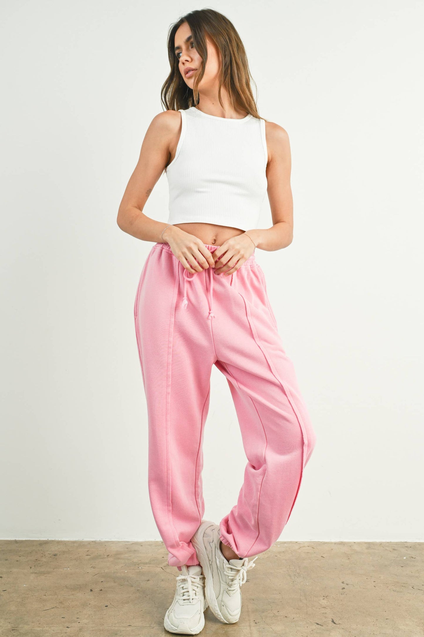 Washed French Terry Drawstring Jogger Pants - BMP7280