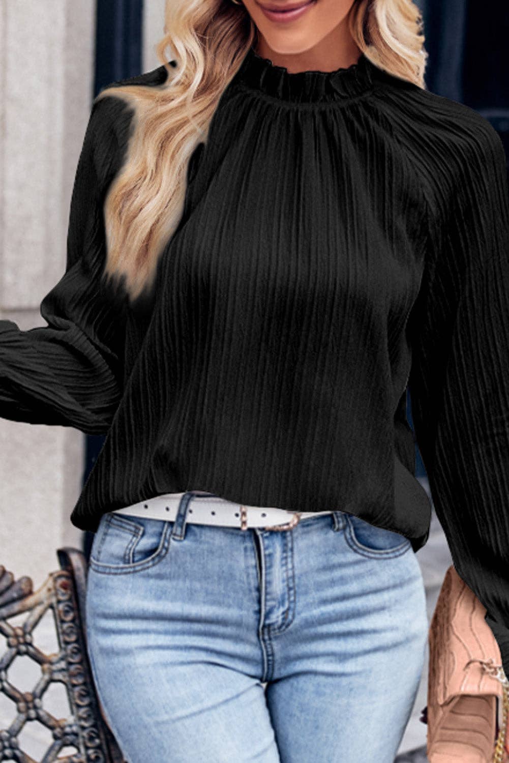 Frilled Bubble Sleeve Blouse