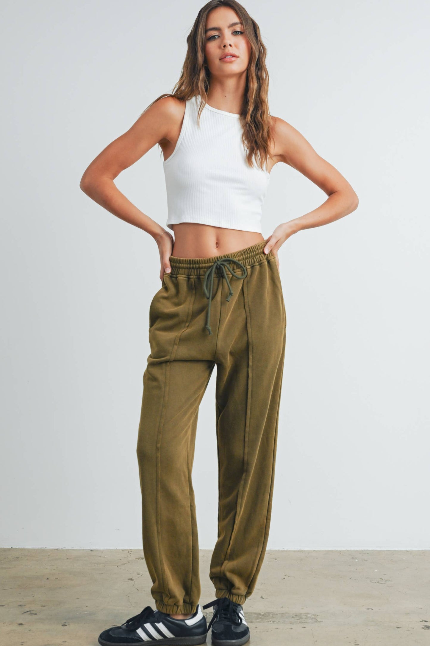 Washed French Terry Drawstring Jogger Pants - BMP7280