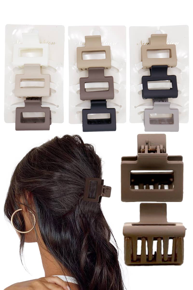 Mini Cubic Matte Earth Tone Hair Claw - 3 pcs Pack