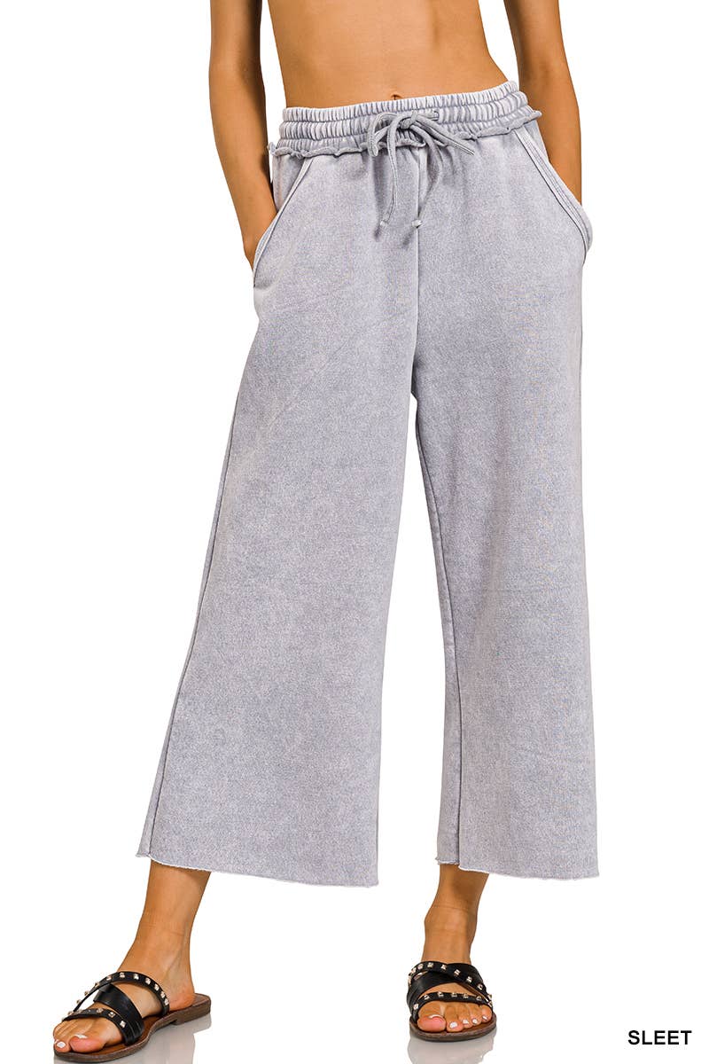 WASHED FLEECE PALAZZO SWEATPANTS WITH POCKET