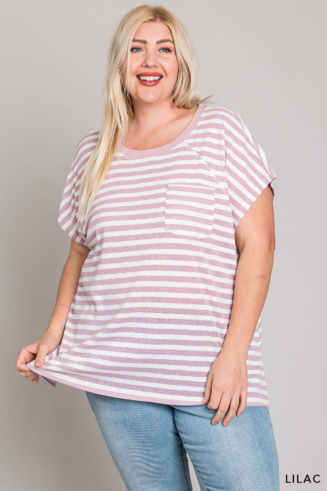 63581_CURVY - Striped Knit Top for Women