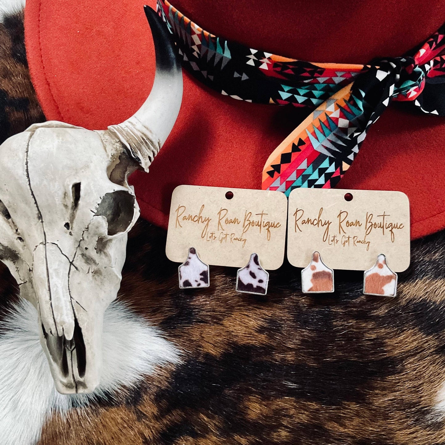 Cow Tag Post Western Earrings