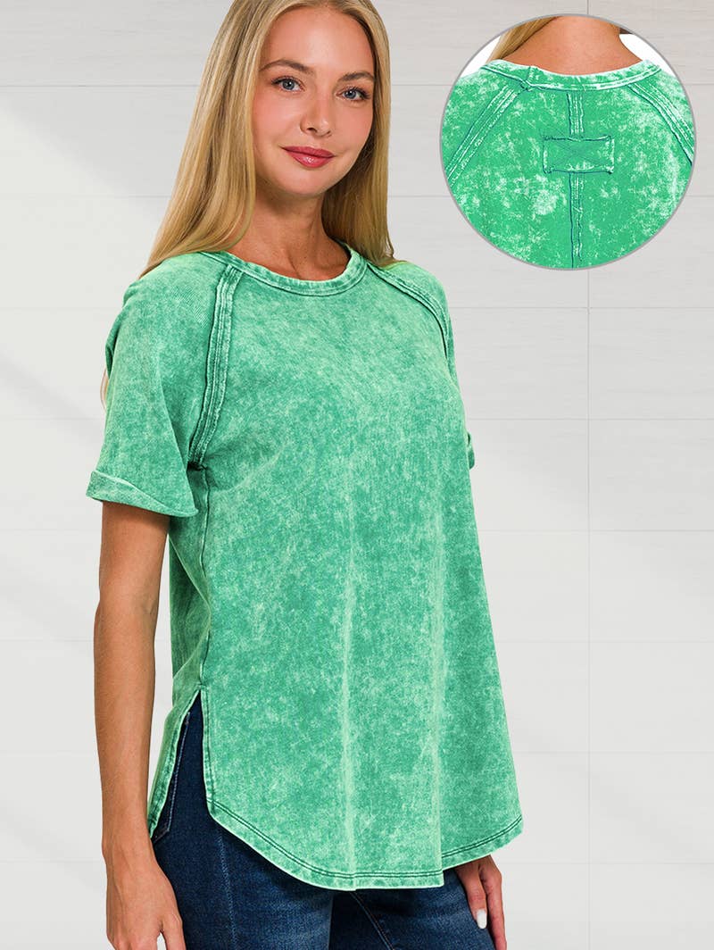 `.French Terry Vintage Wash Casual Top