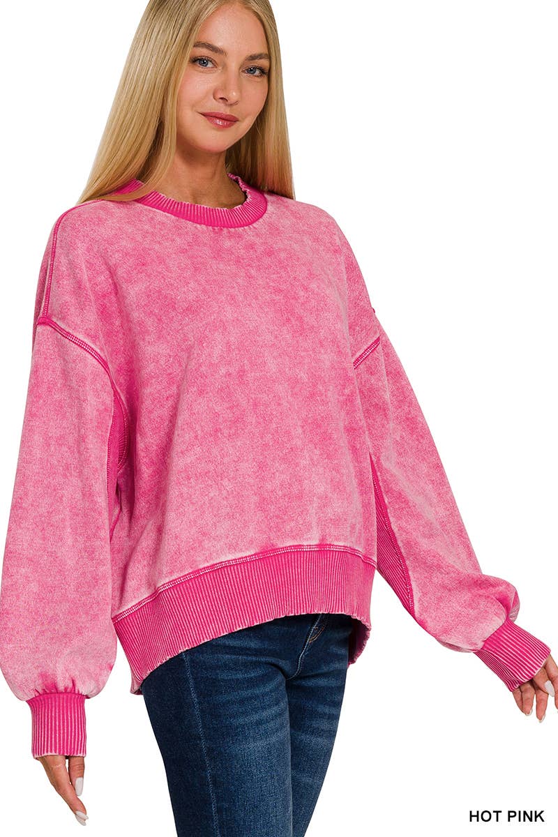 0616 Acid Wash Fleece Oversized Pullover SI-25156