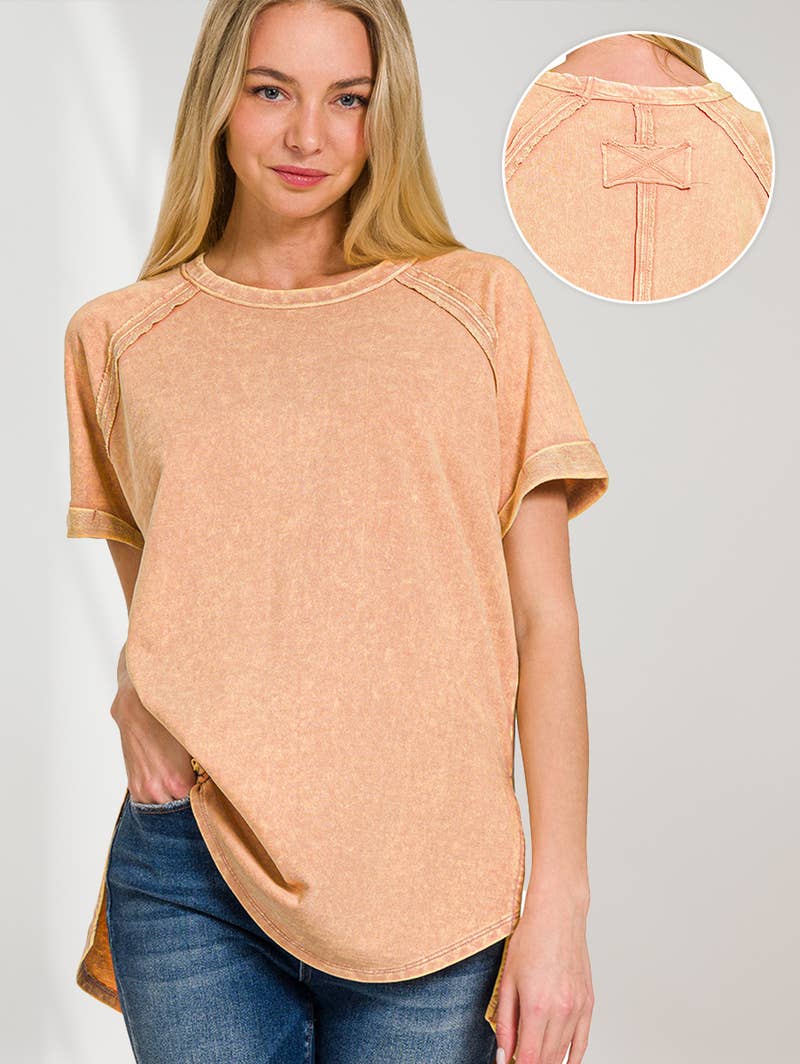 `.French Terry Vintage Wash Casual Top