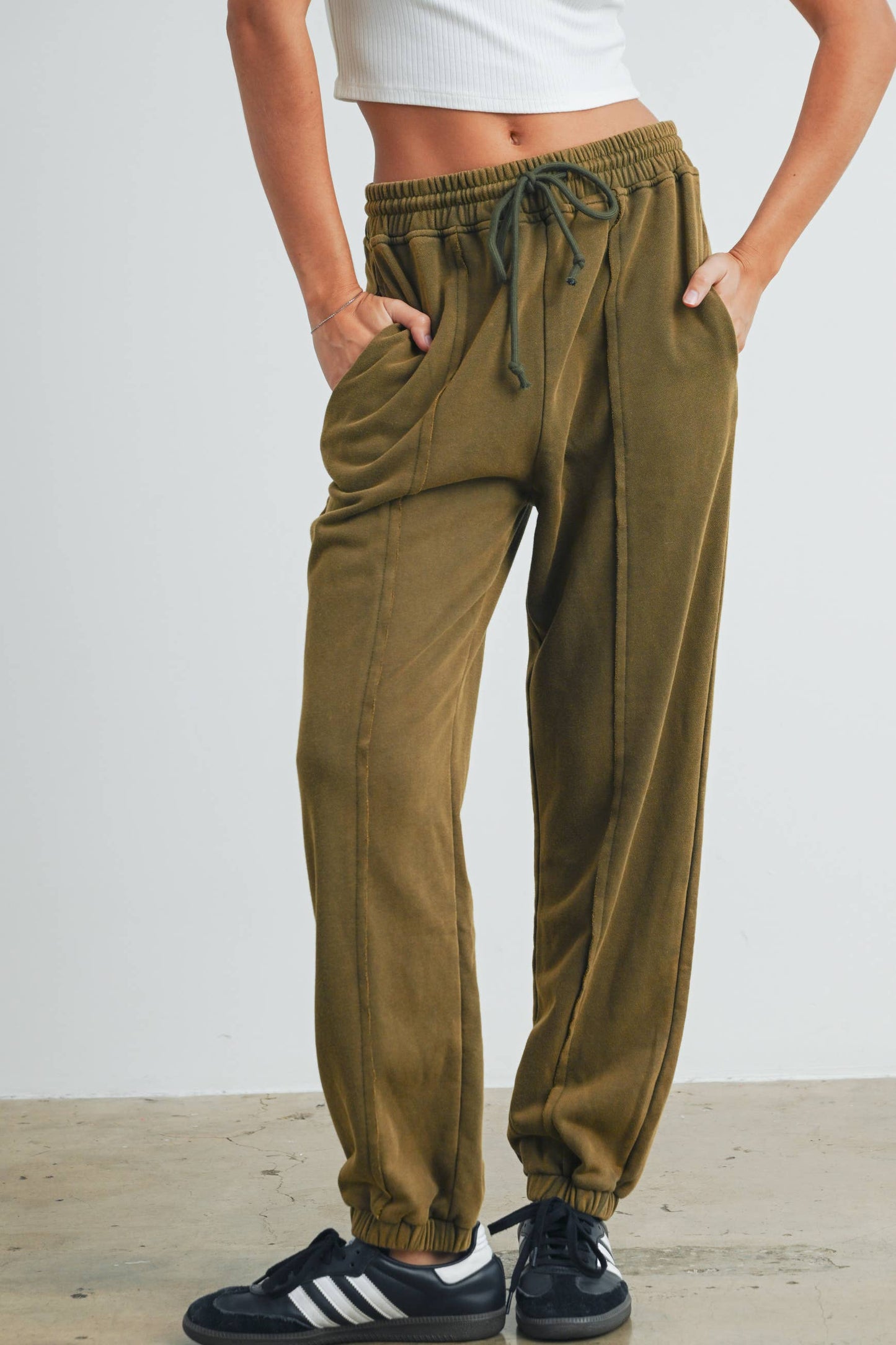 Washed French Terry Drawstring Jogger Pants - BMP7280
