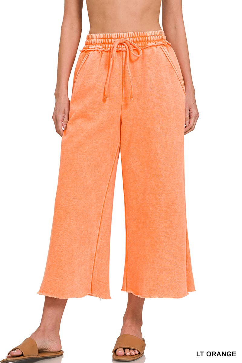 WASHED FLEECE PALAZZO SWEATPANTS WITH POCKET