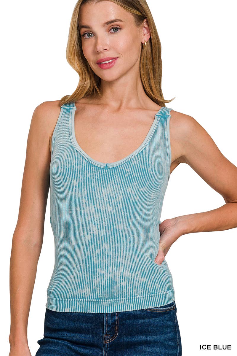 0622 Stone Washed Ribbed Tank Top W/ Bra Pad SI-26016