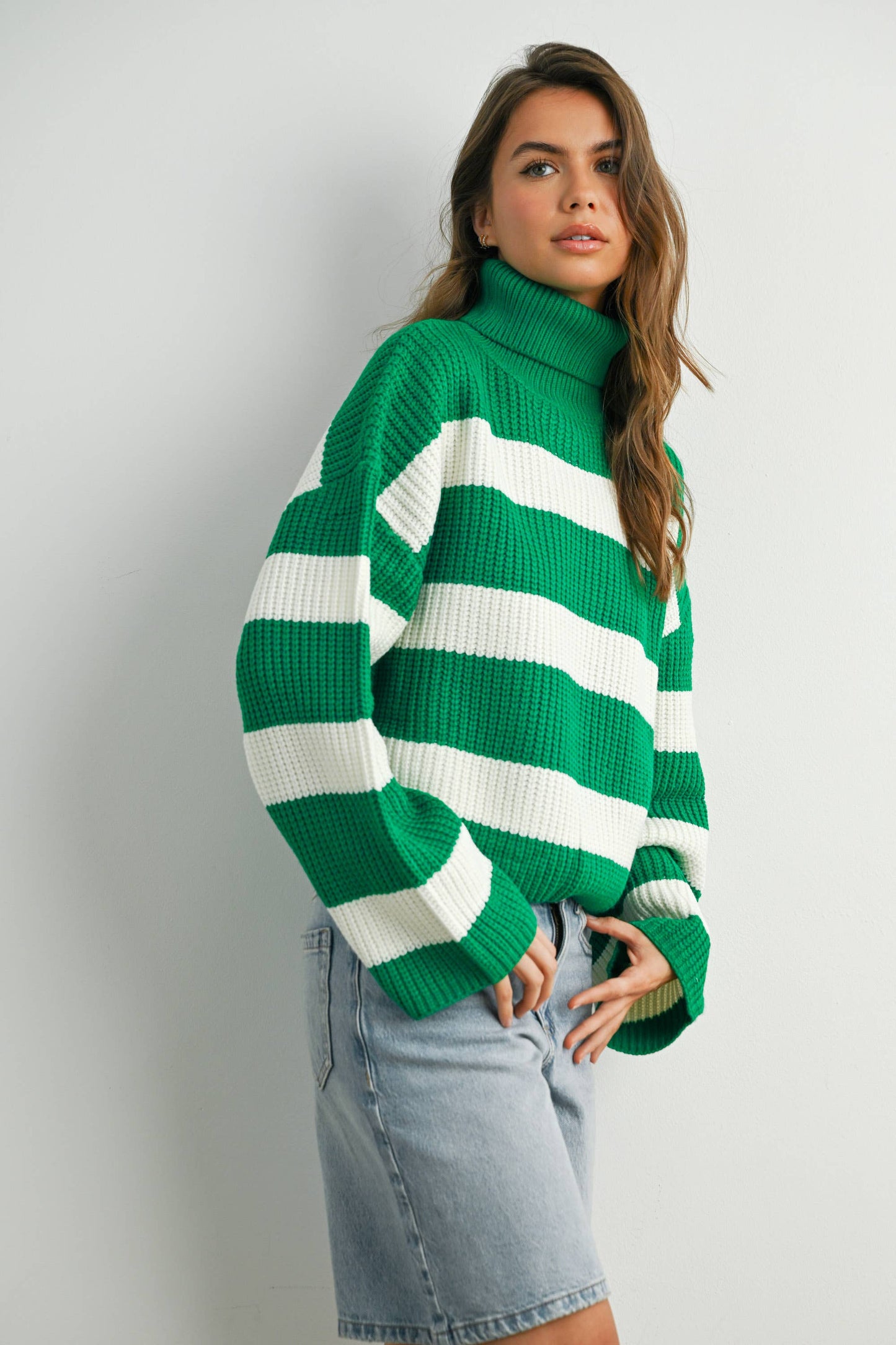 Striped Turtleneck Pullover Sweater - BMW7480