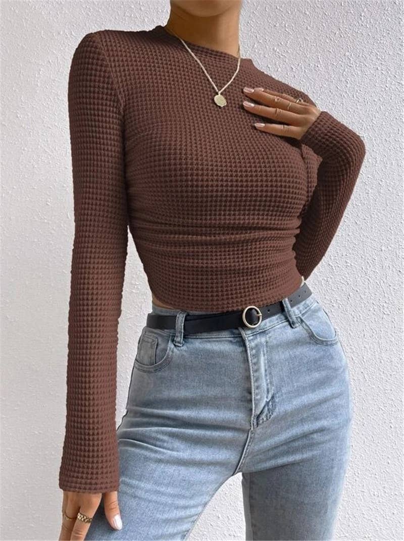 Waffle slim fit crewneck long sleeve t-shirt