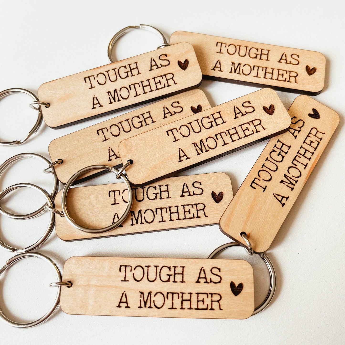 Tough As A Mother Wooden Keychain