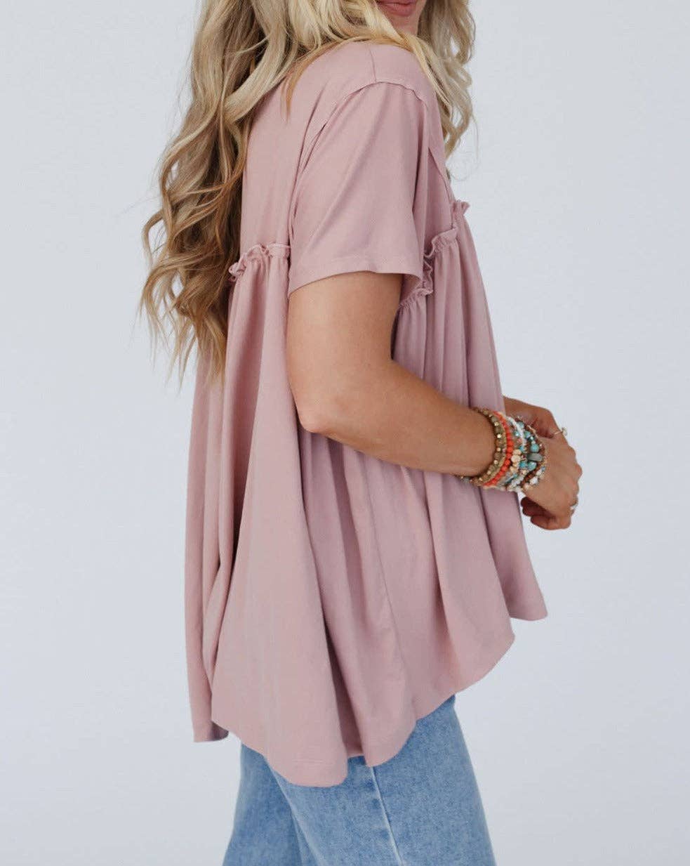 Ruffled Trim Loose Babydoll Tee