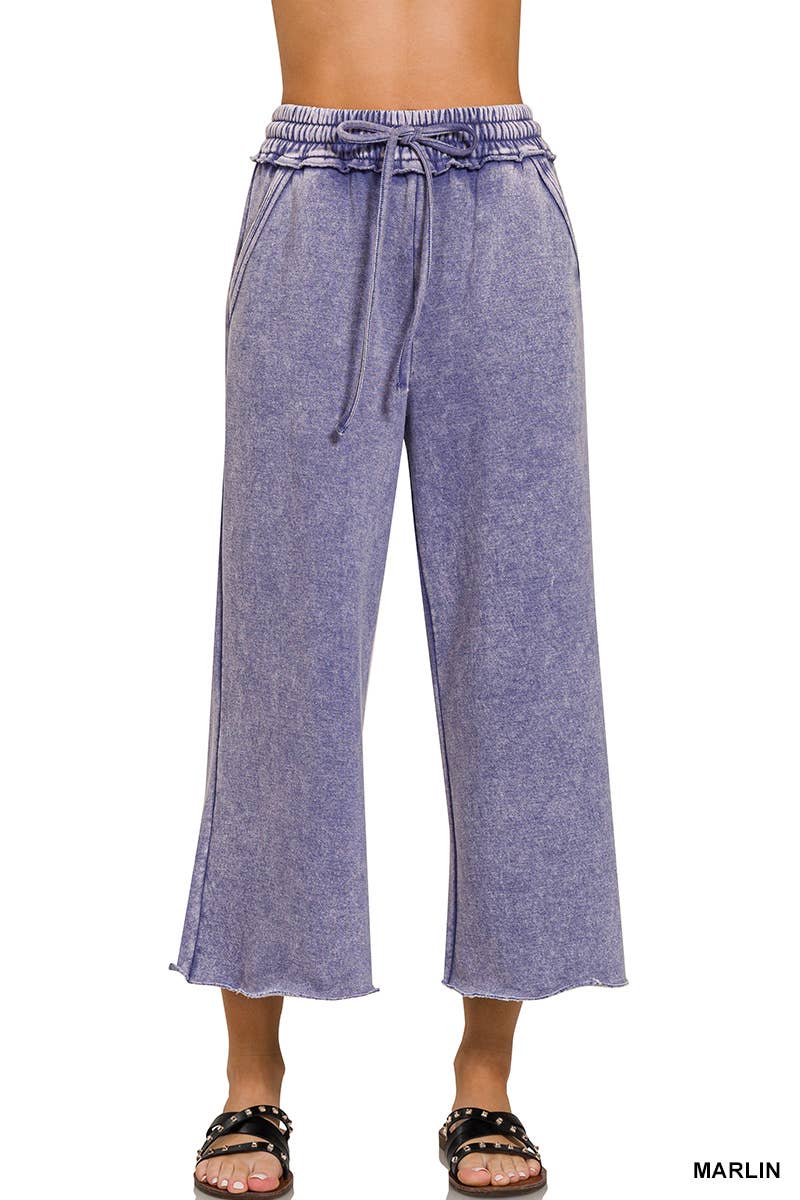 WASHED FLEECE PALAZZO SWEATPANTS WITH POCKET
