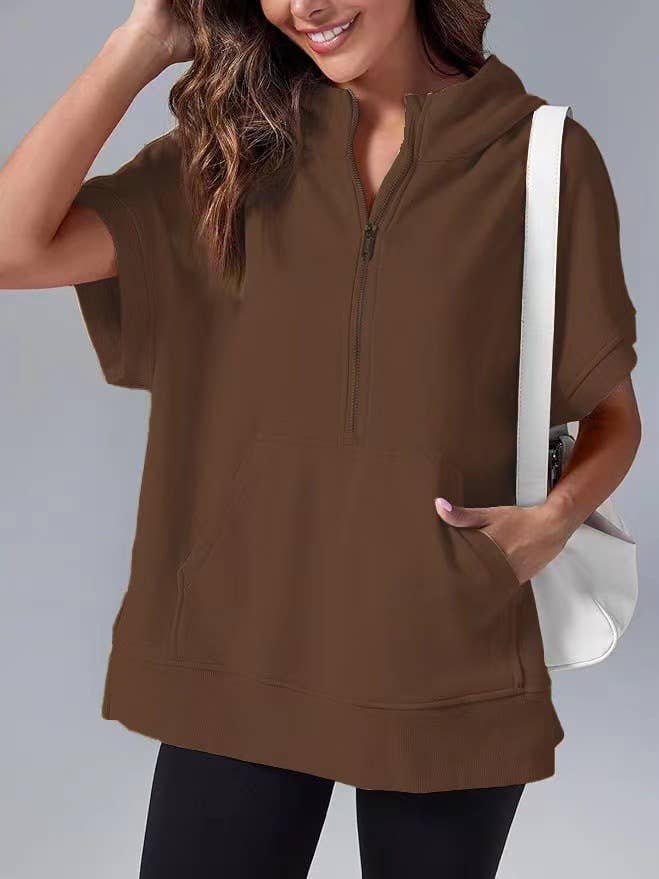 Laidback half zip short sleeve oversized Sweatshirts