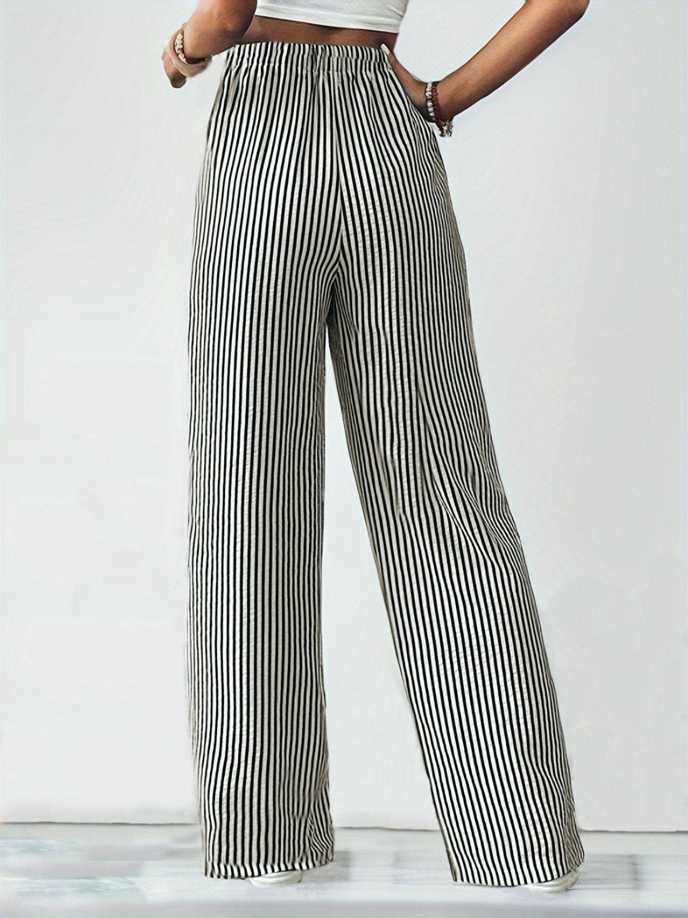 Striped slacks straight leg pants