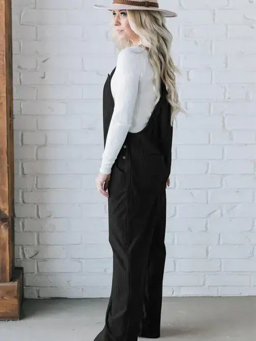 Gray Morn Solid Pocketed Loose Fit Corduroy Overall