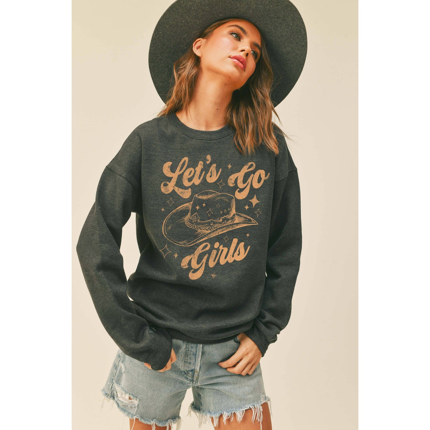 Lets Go Girls Cowboy Hat Graphic Sweatshirt