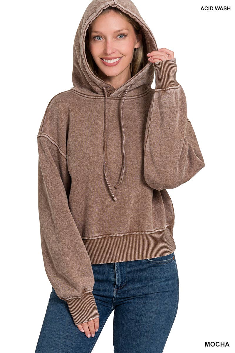 Acid Wash Fleece Cropped Hoodie