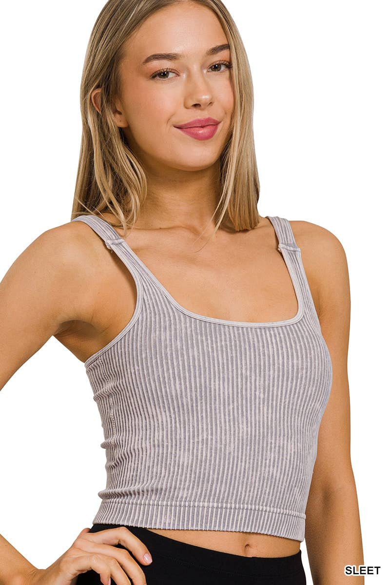 Washed Seamless Square Neck Bra Padded Tank Top