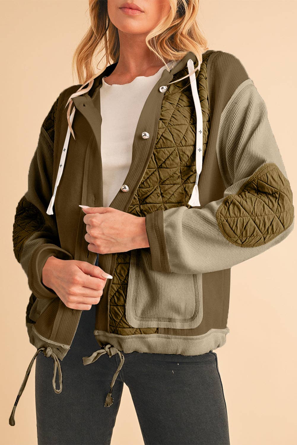 Felisha Quilted Patchwork Hooded Jacket | S-XL