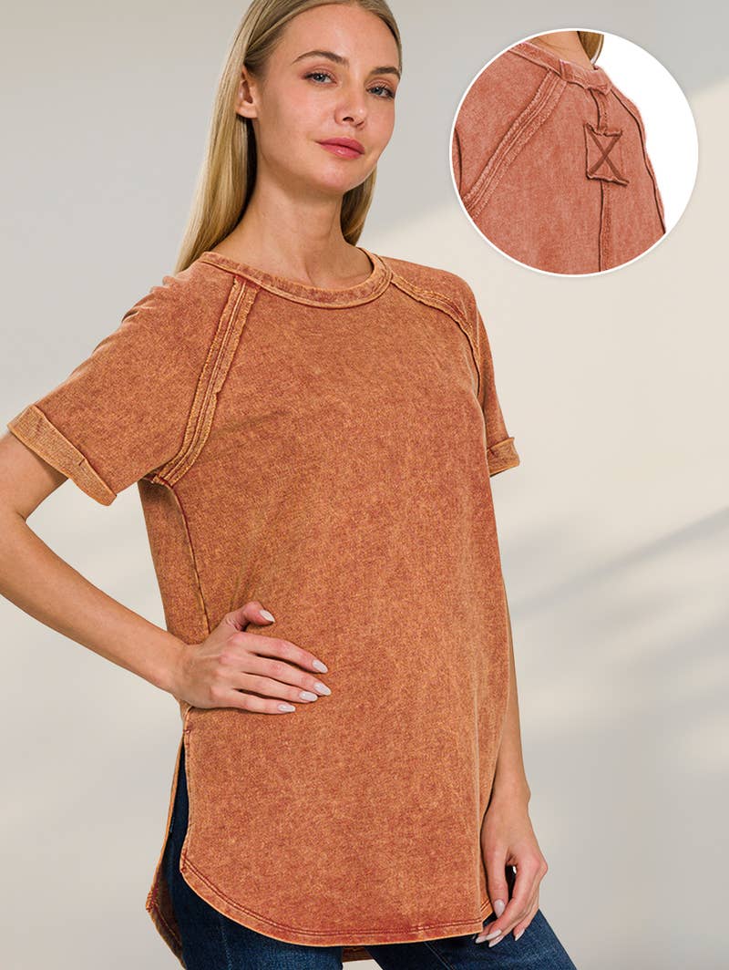 `.French Terry Vintage Wash Casual Top