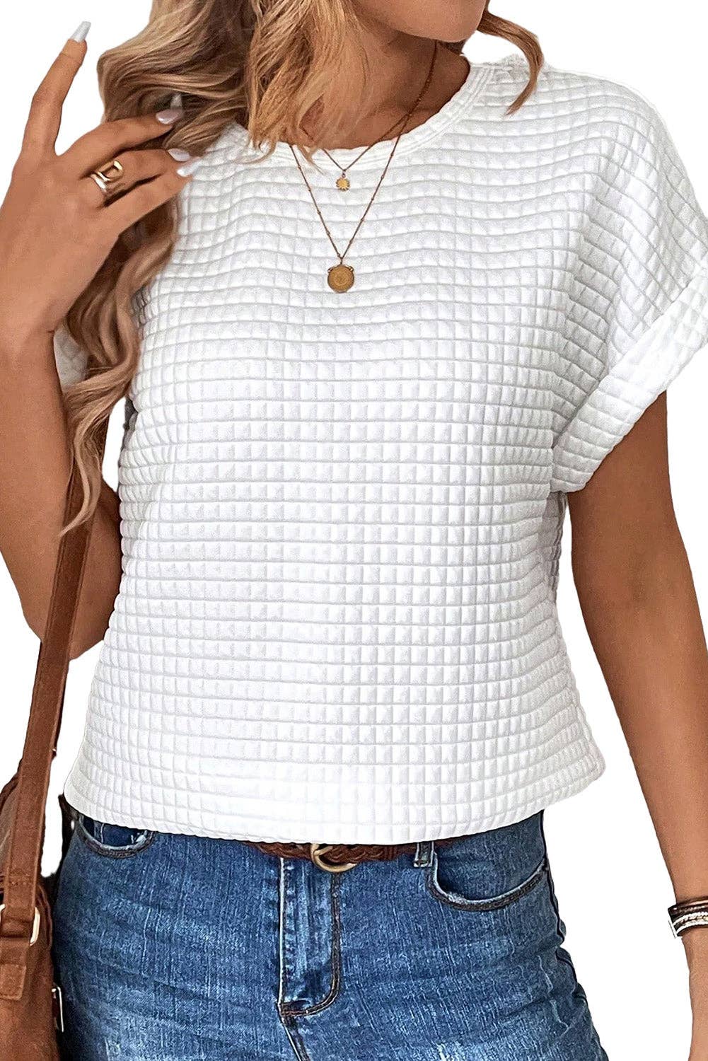Checkered Texture Bat Sleeve T-Shirt