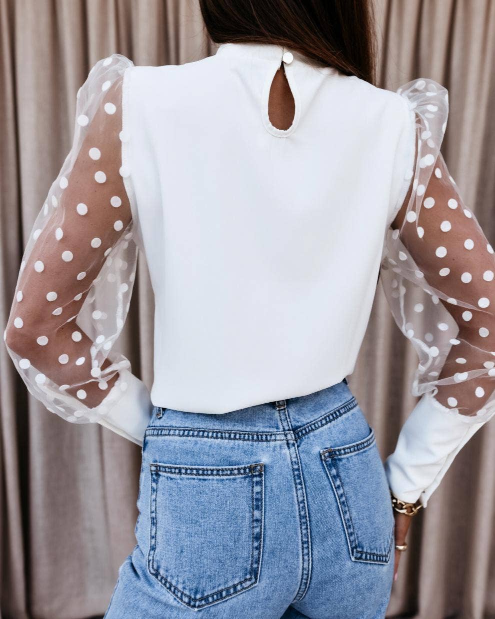 Lace-Sleeved Casual Lace Chiffon Shirt
