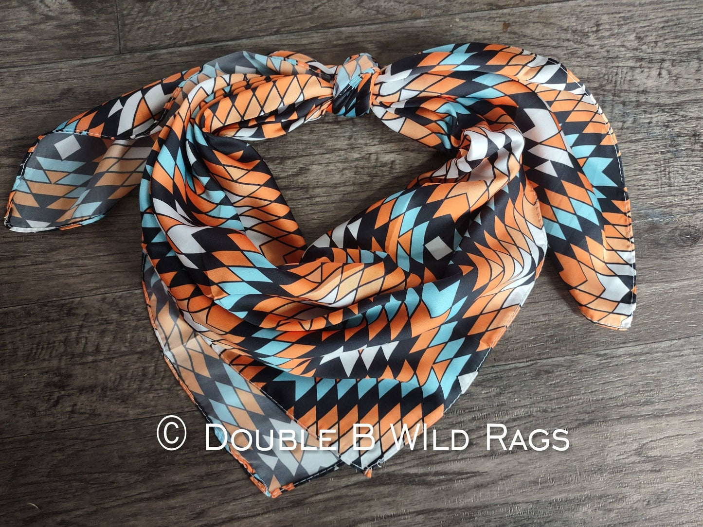 Wild Rag AZTEC 1010 Orange Light Blue and Black southwest Cowboy Western Neck Scarf Bandanna by Double B Wild Rags