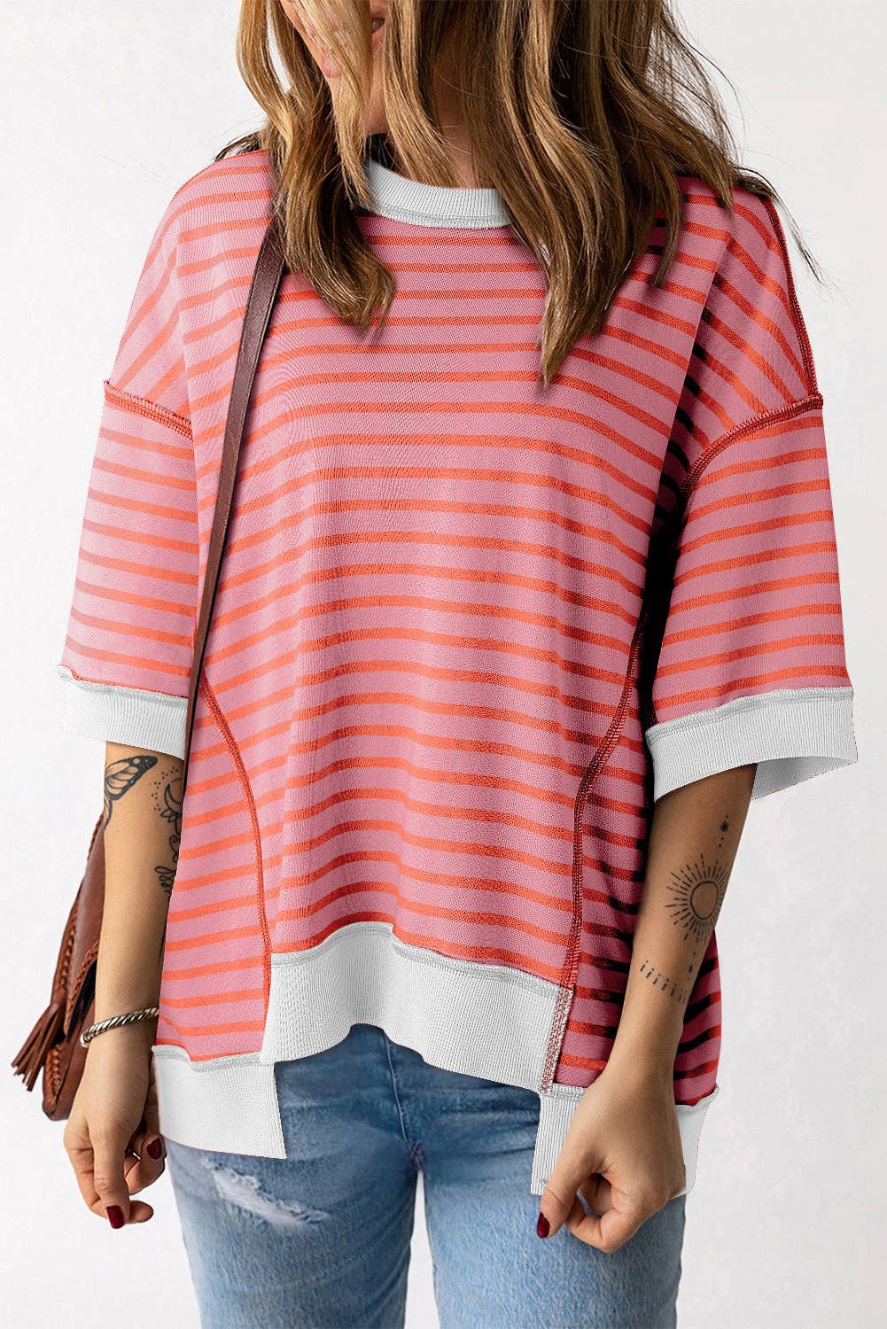 Stripe Contrast Trim Reserve Seam T-Shirt