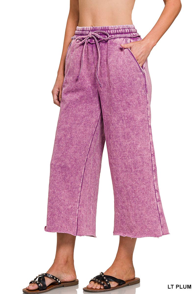 WASHED FLEECE PALAZZO SWEATPANTS WITH POCKET