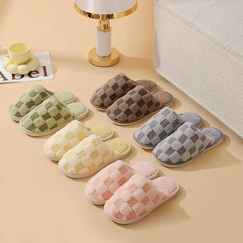 Checkered Slippers plush plaid home indoor couples slippers