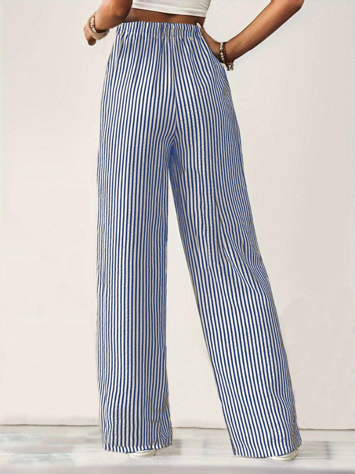 Striped slacks straight leg pants