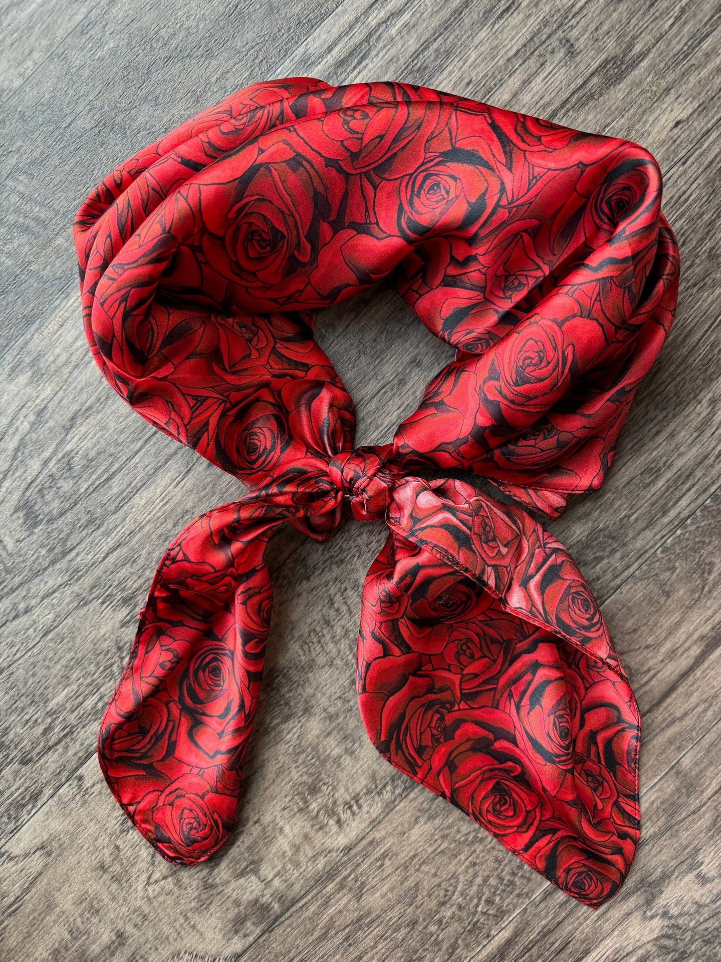 Wild Rag 100% SILK Red and Black Roses Western Neck Scarf Bandanna by Double B Wild Rags