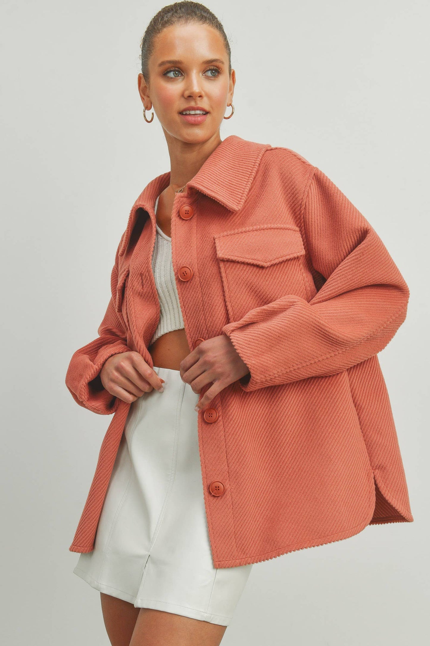 Solid Fall/Winter Shacket Coat - BMJ7013